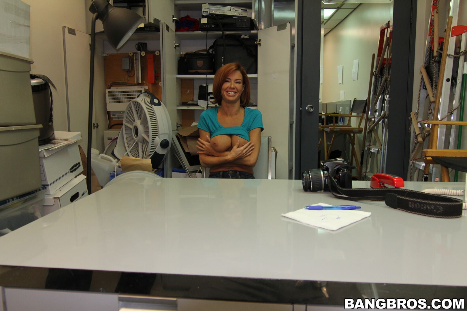 Big tit MILF squirts in the backroom