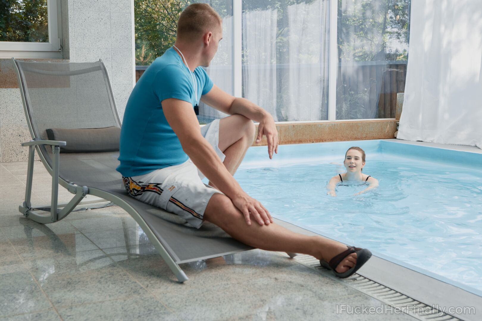 Hard sex after a swim in the pool
