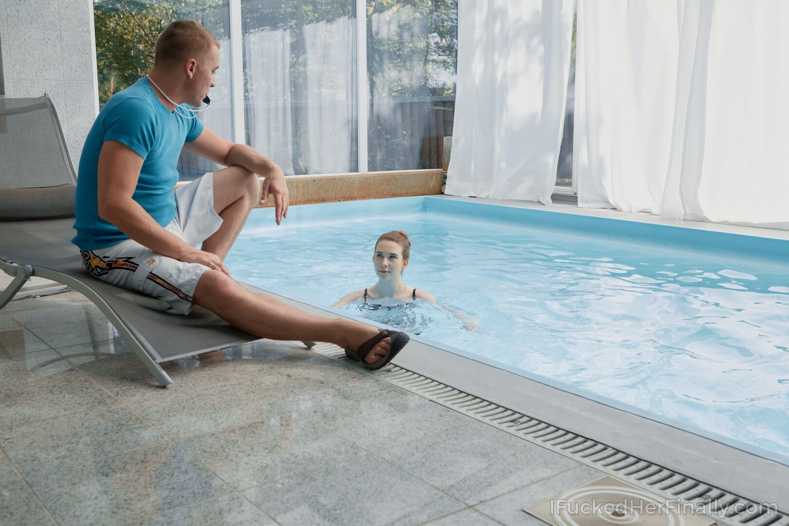 Hard sex after a swim in the pool