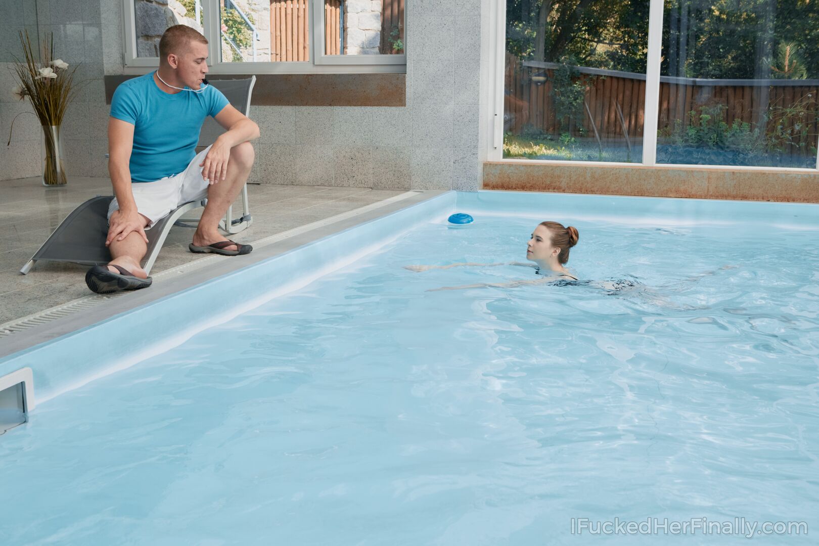 Hard sex after a swim in the pool