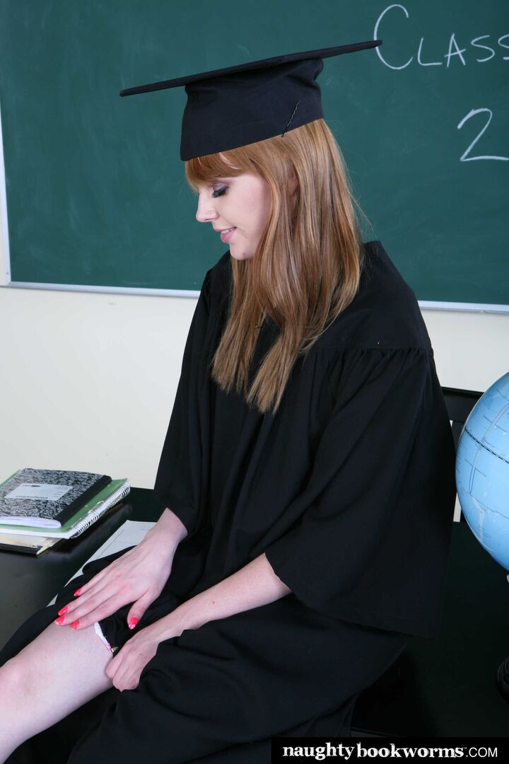 Cute redhead Mari McCray fucks her way to graduation