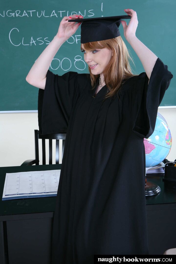 Cute redhead Mari McCray fucks her way to graduation