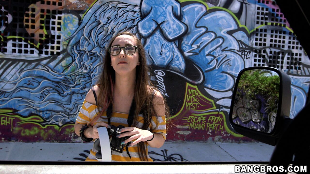 Amateur with glasses gets fucked on BangBus