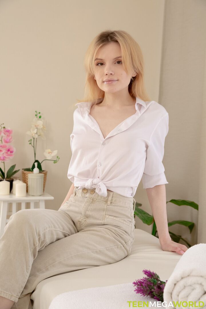 Cutie relaxes on massage table