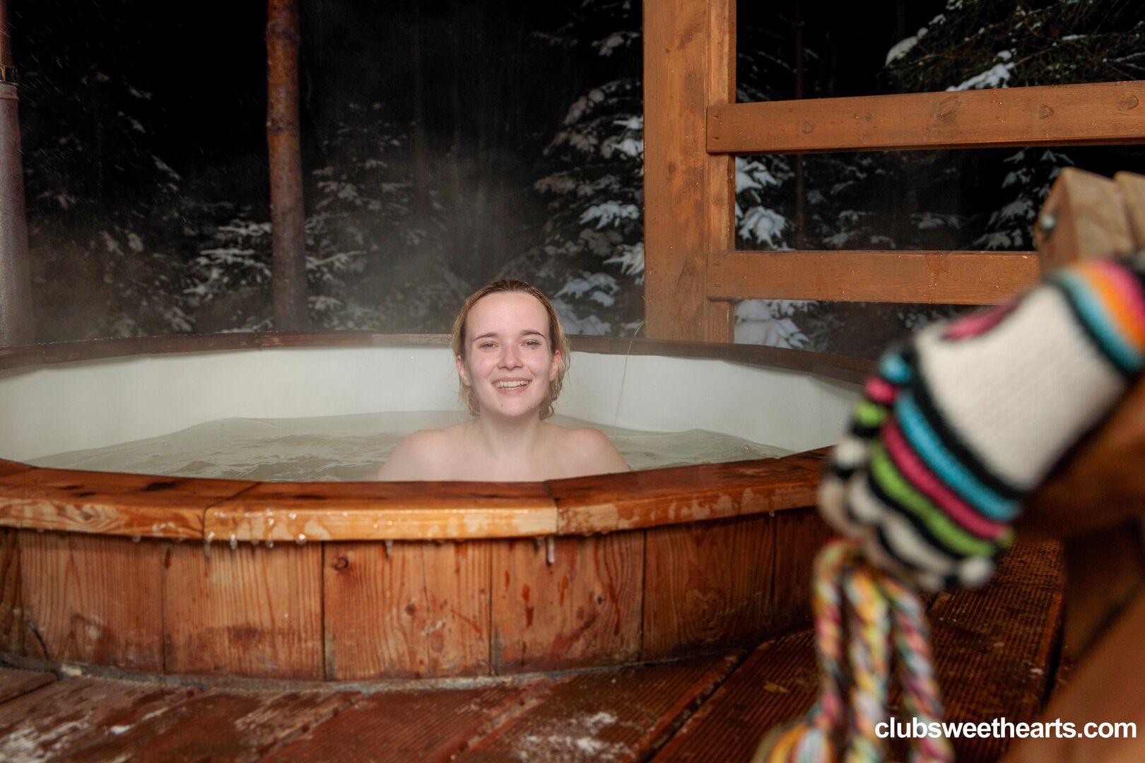 Enjoying a hot tub