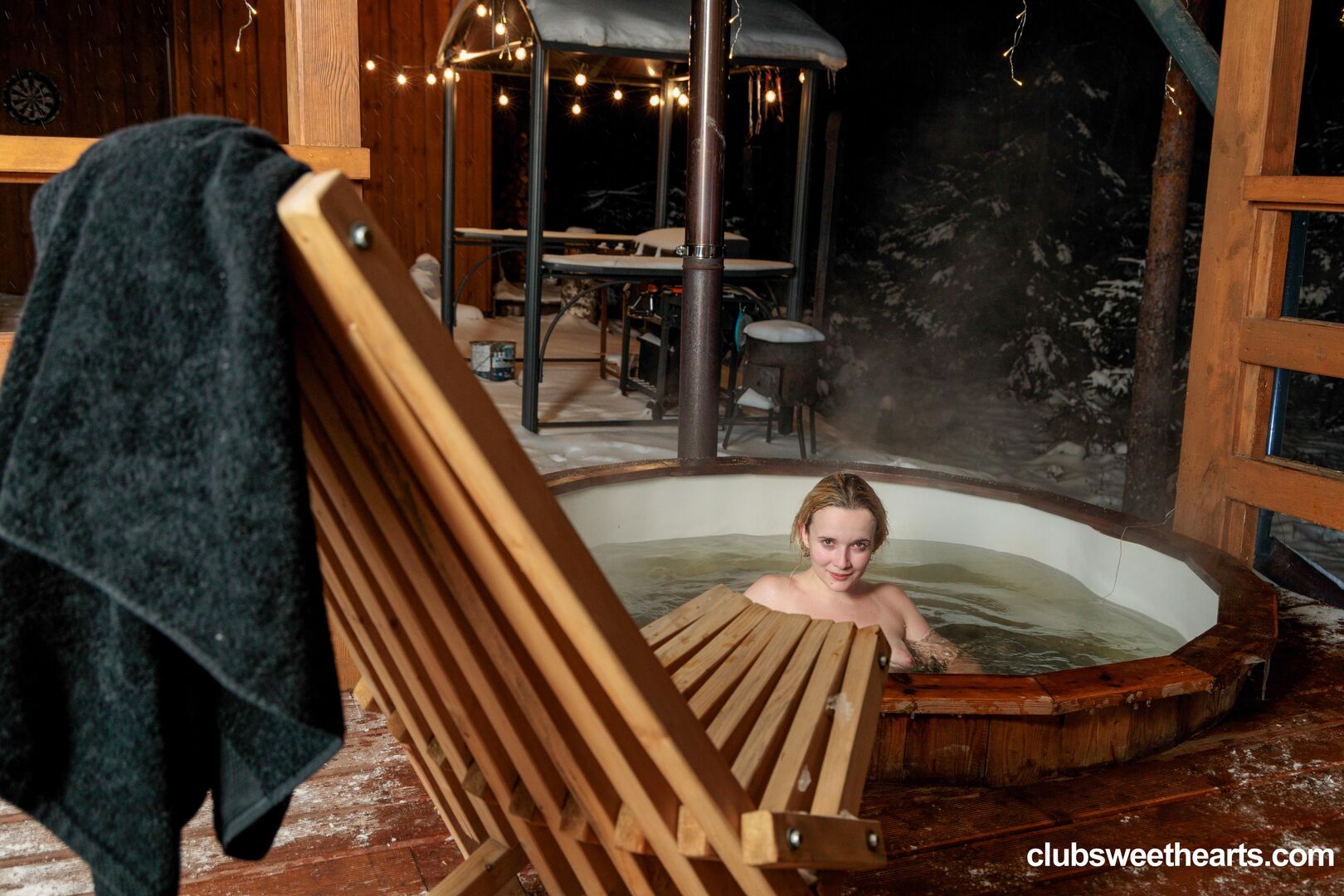 Enjoying a hot tub