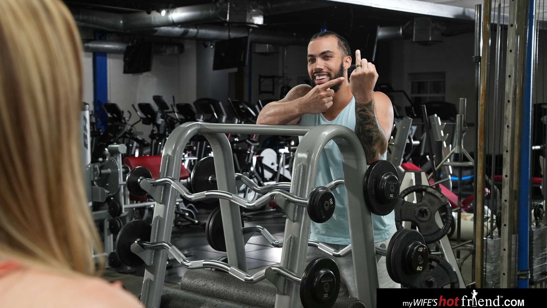 Petite blonde Anya Olsen works out on some big black cock at they gym
