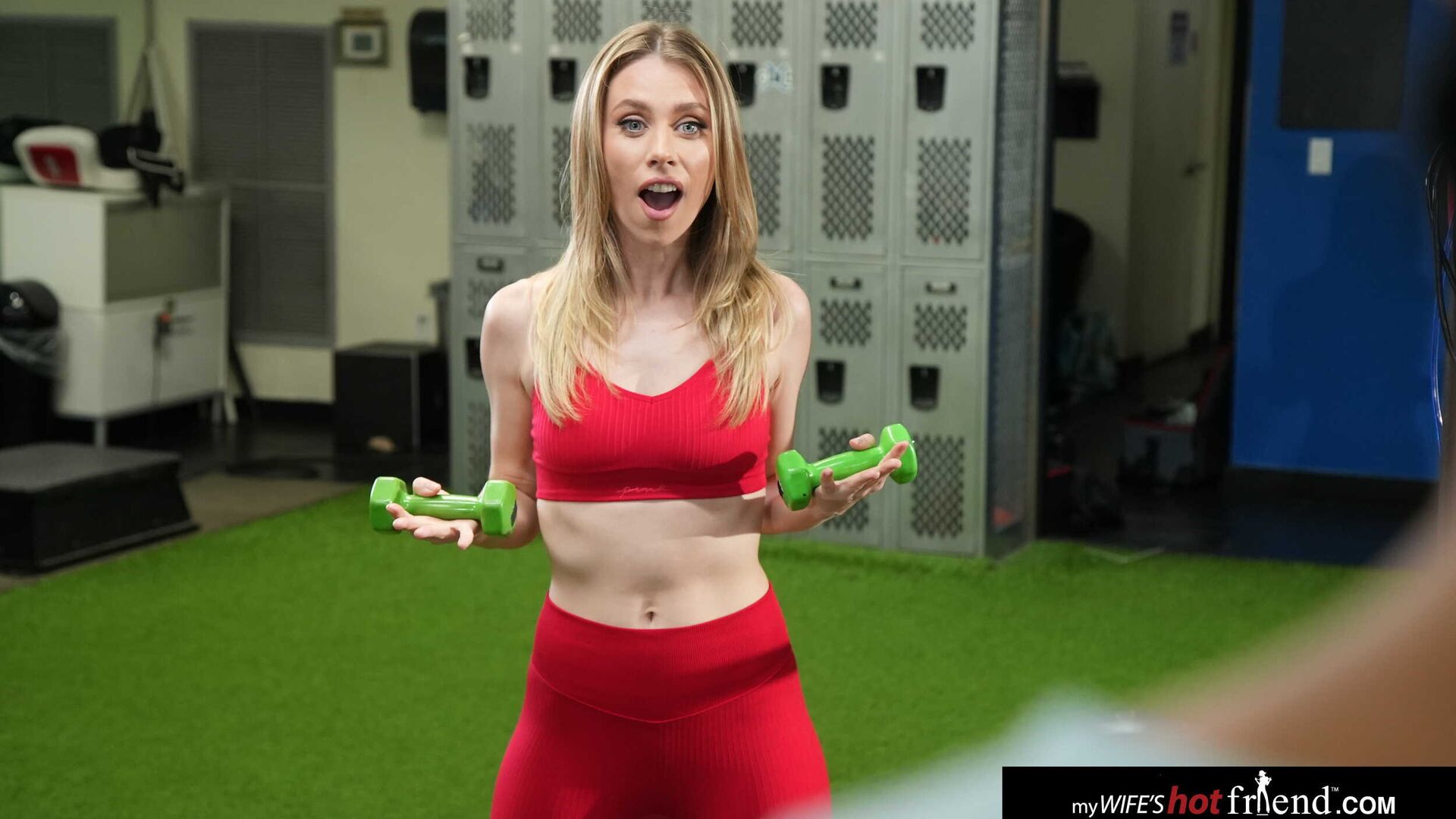 Petite blonde Anya Olsen works out on some big black cock at they gym