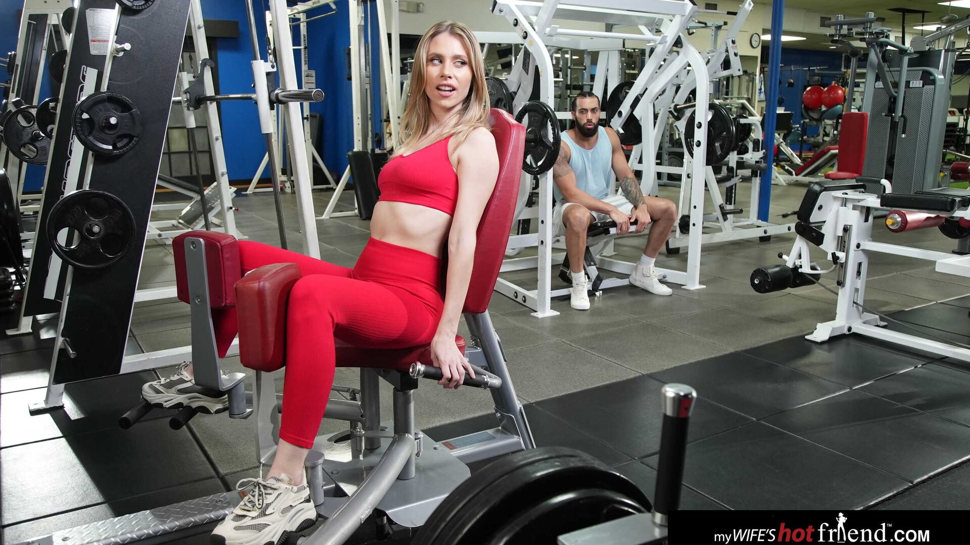 Petite blonde Anya Olsen works out on some big black cock at they gym