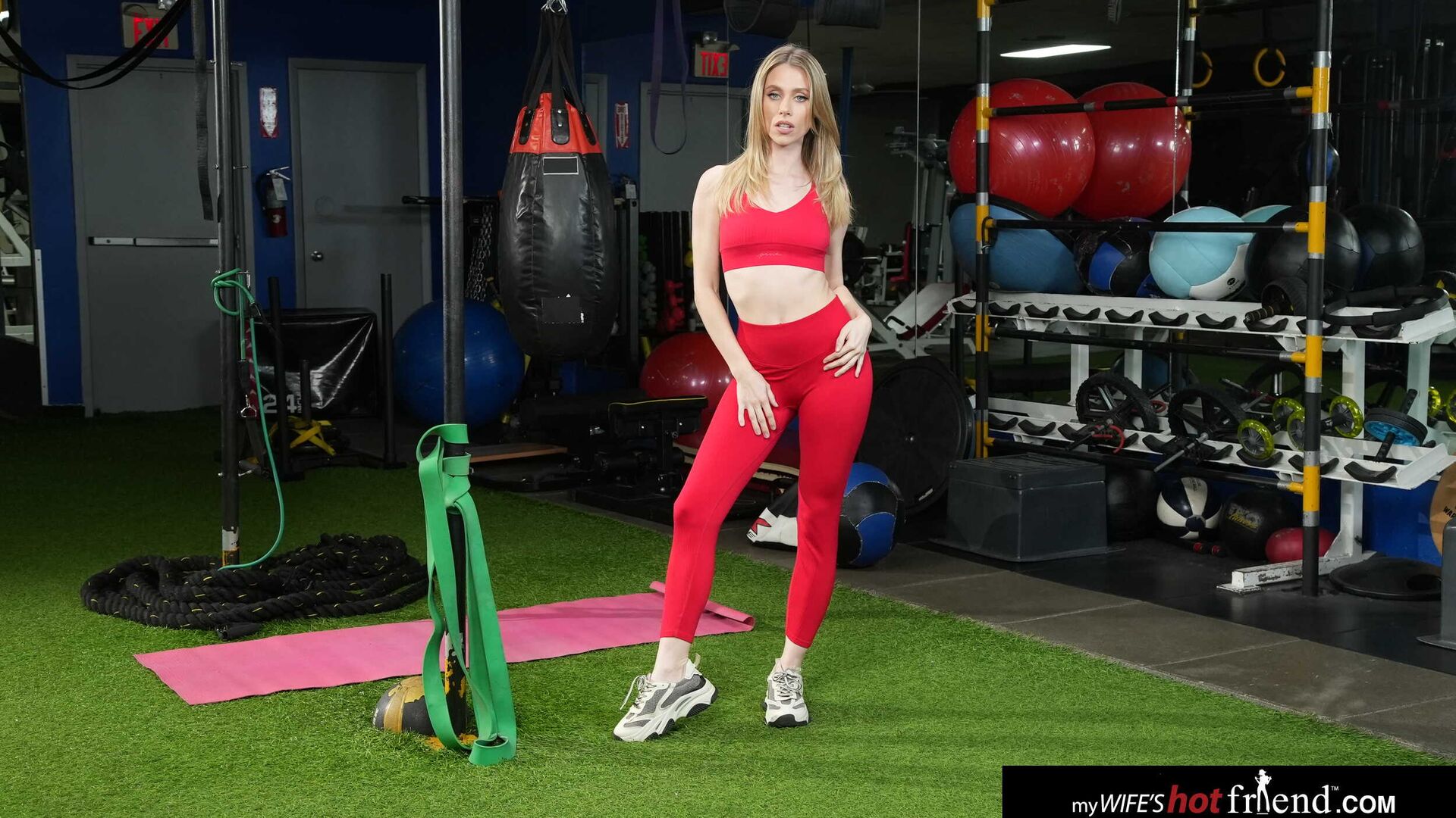 Petite blonde Anya Olsen works out on some big black cock at they gym