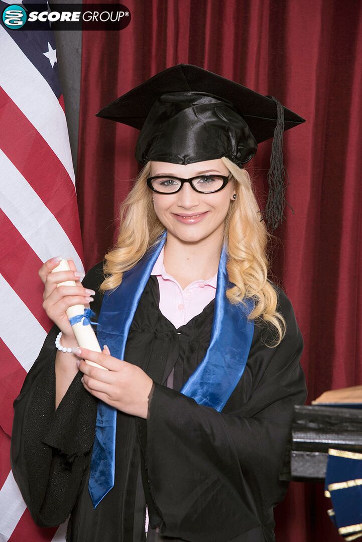 Teen Aubrey Gold Is Naked Under Her Cap and Gown