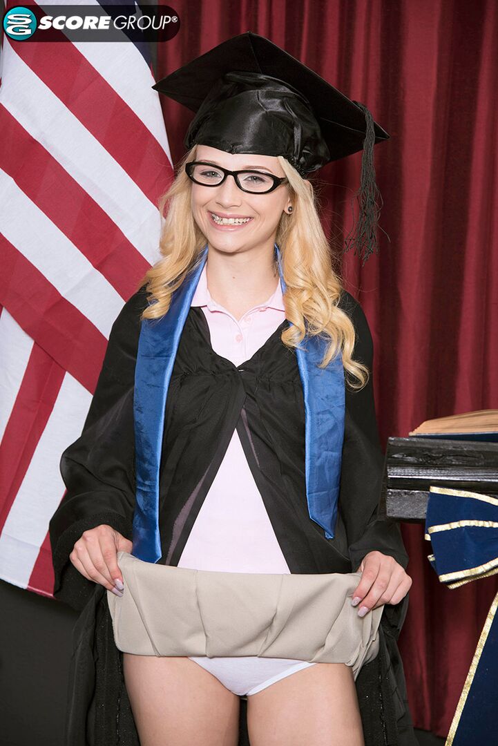 Teen Aubrey Gold Is Naked Under Her Cap and Gown