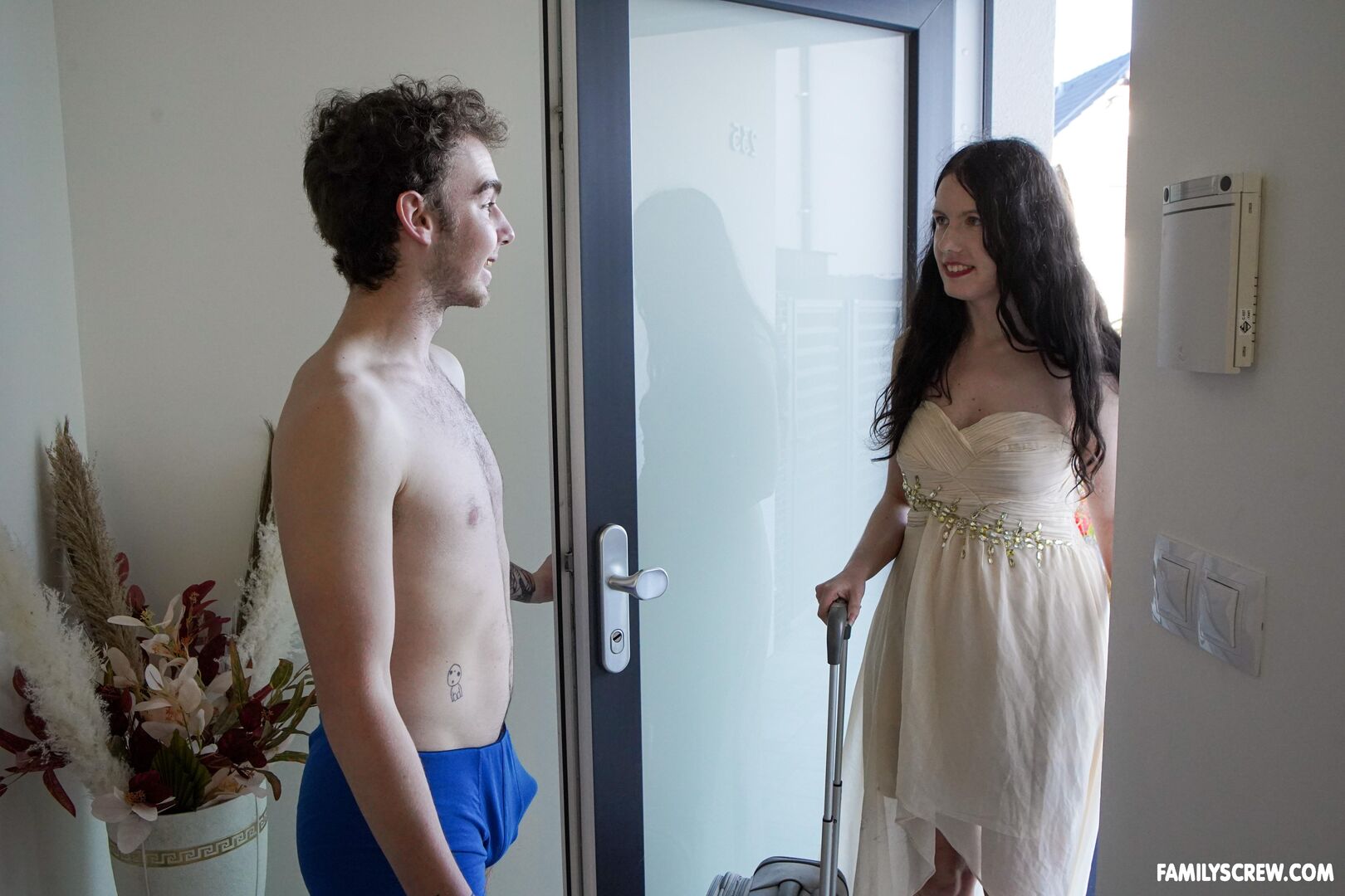 Crazy aunt fucks horny brothers