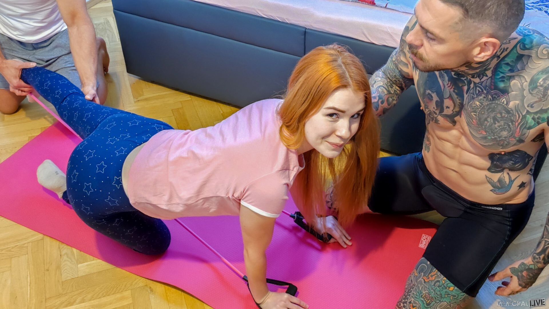 Submissive Redhead Squirts in First Anal Threesome