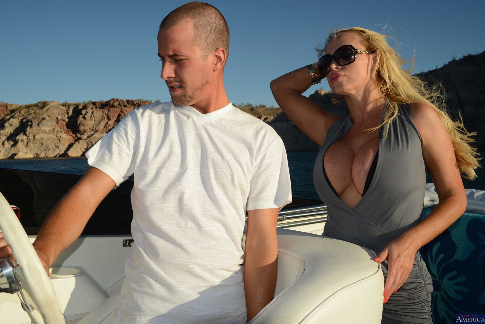 Nikki Benz fucking in the boat with her tits