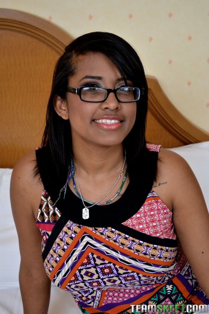 Nerdy Ebony 18 yr old fucks and sucks