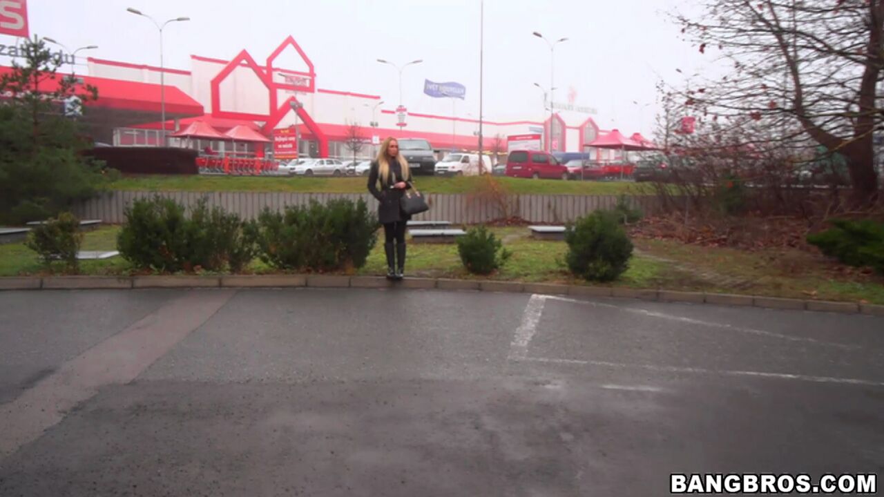 Hot blonde slut fucks in public