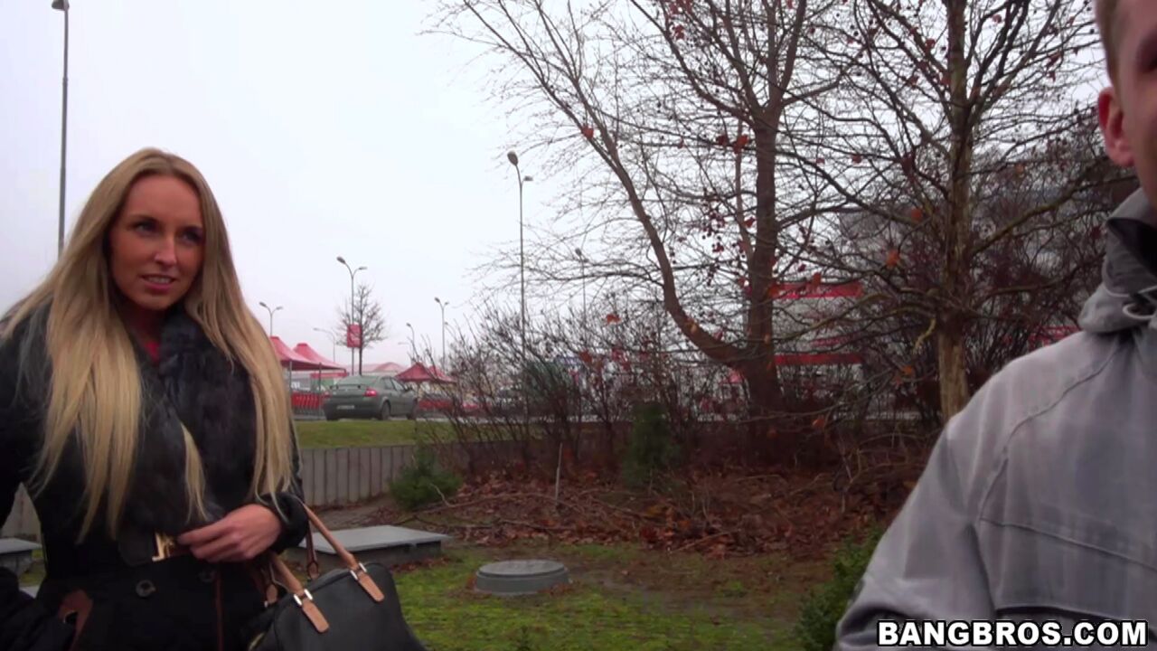 Hot blonde slut fucks in public