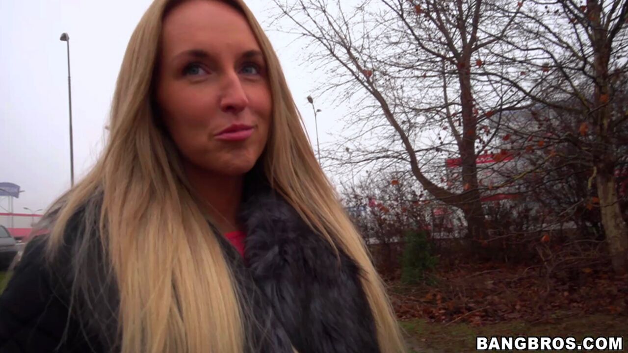 Hot blonde slut fucks in public