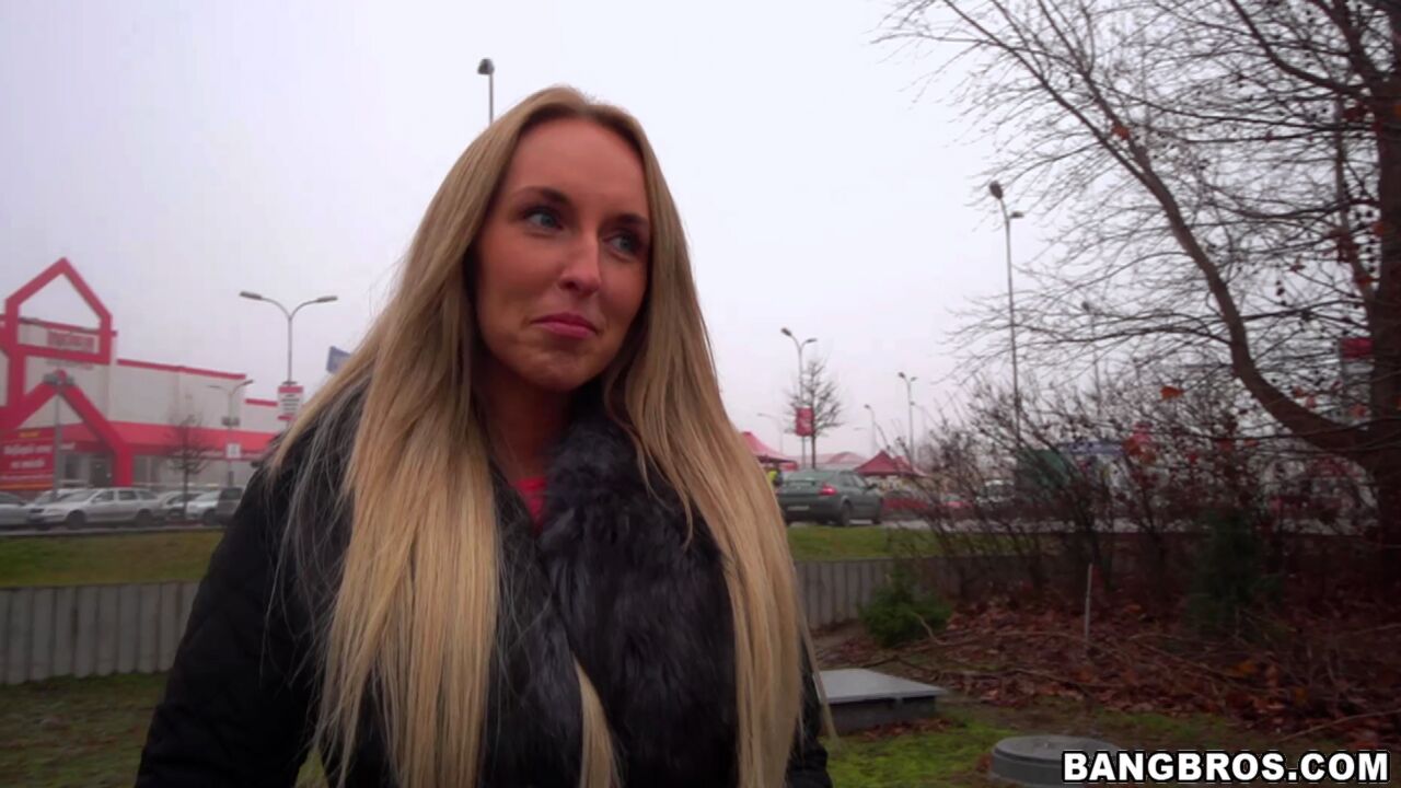 Hot blonde slut fucks in public