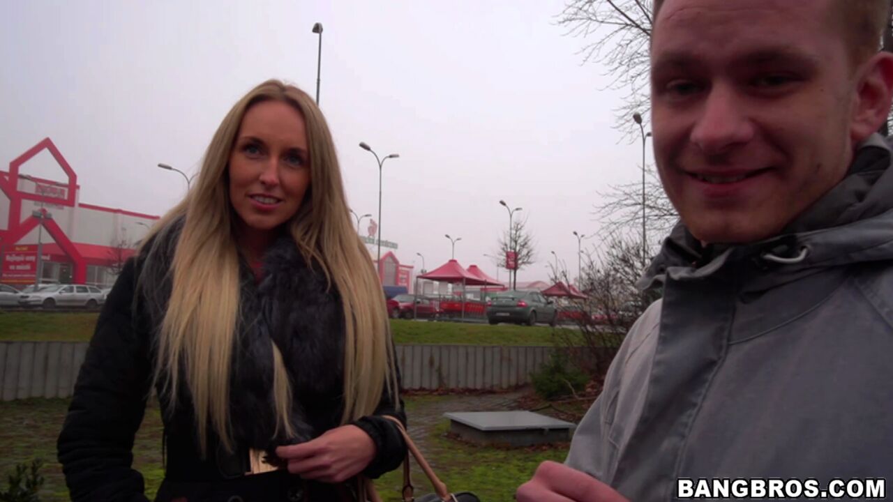 Hot blonde slut fucks in public