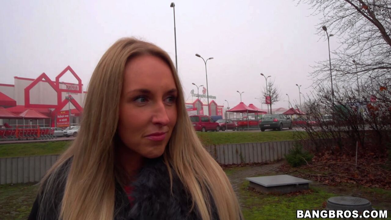Hot blonde slut fucks in public