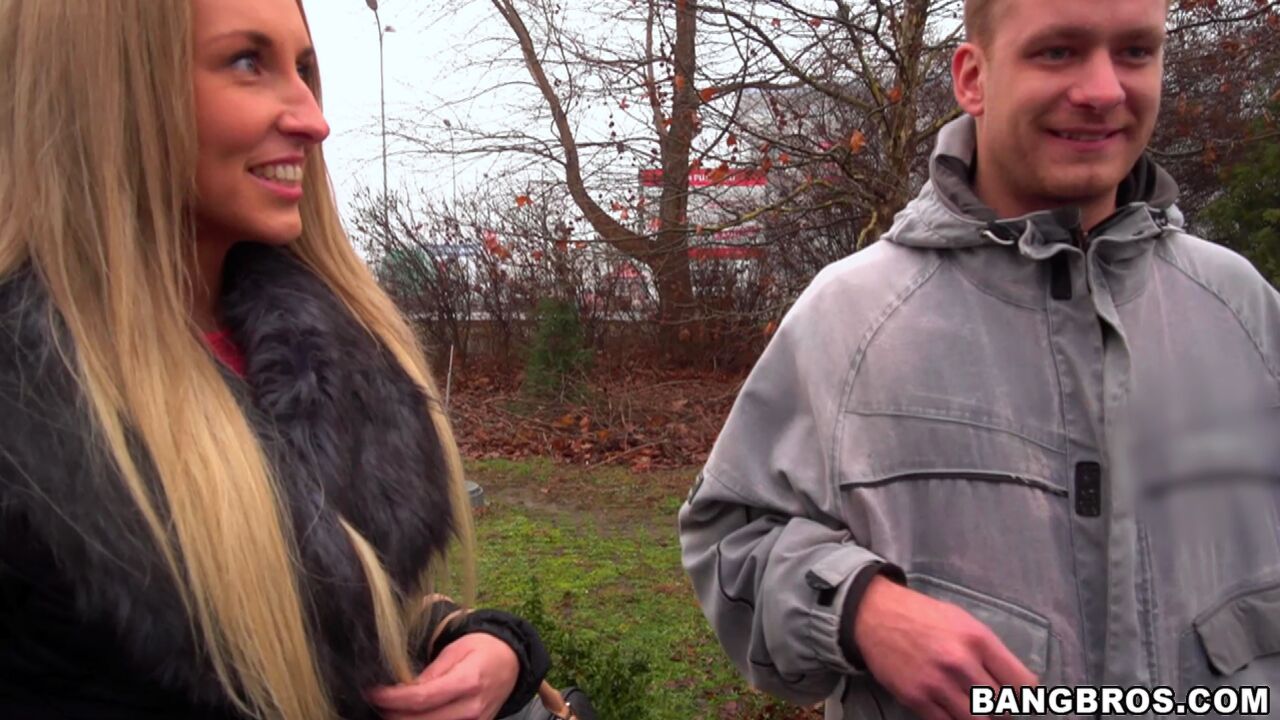 Hot blonde slut fucks in public