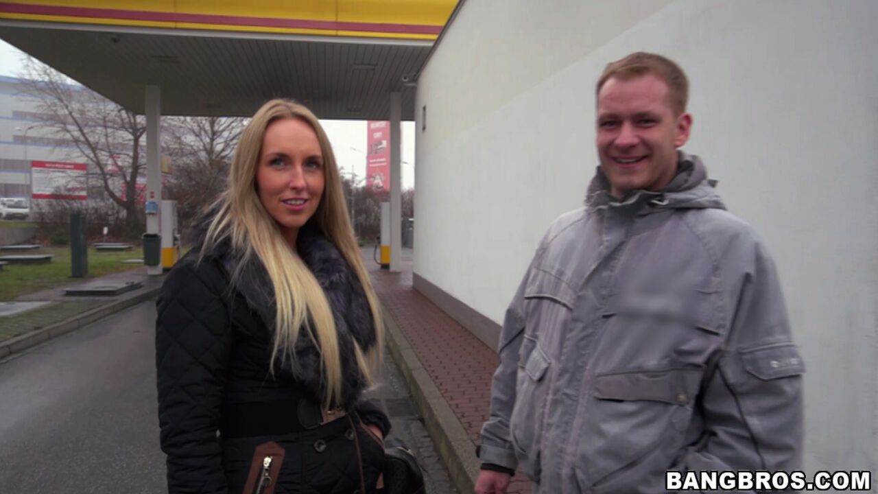 Hot blonde slut fucks in public