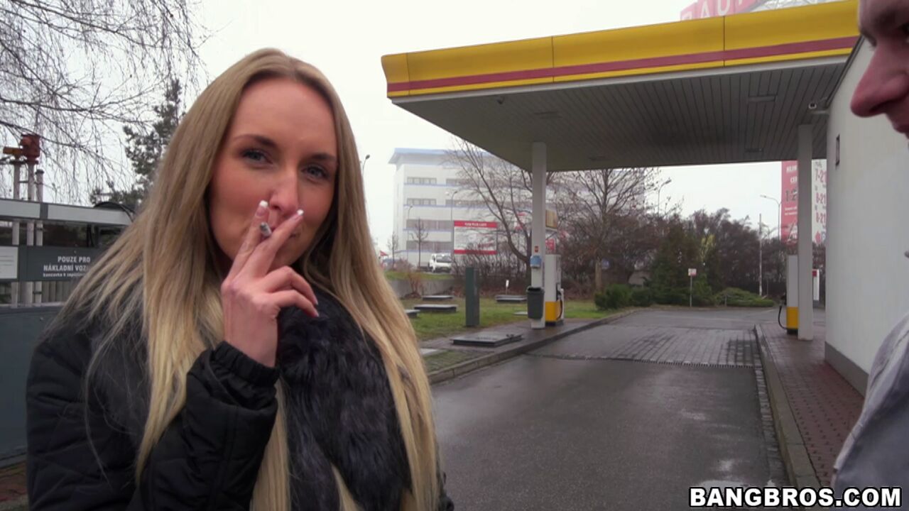 Hot blonde slut fucks in public