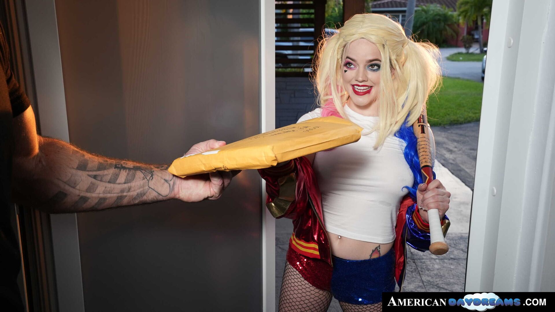 Blonde with pierced nipples Sage Pillar transforms into sexy comic vixen and gets fucked by collector