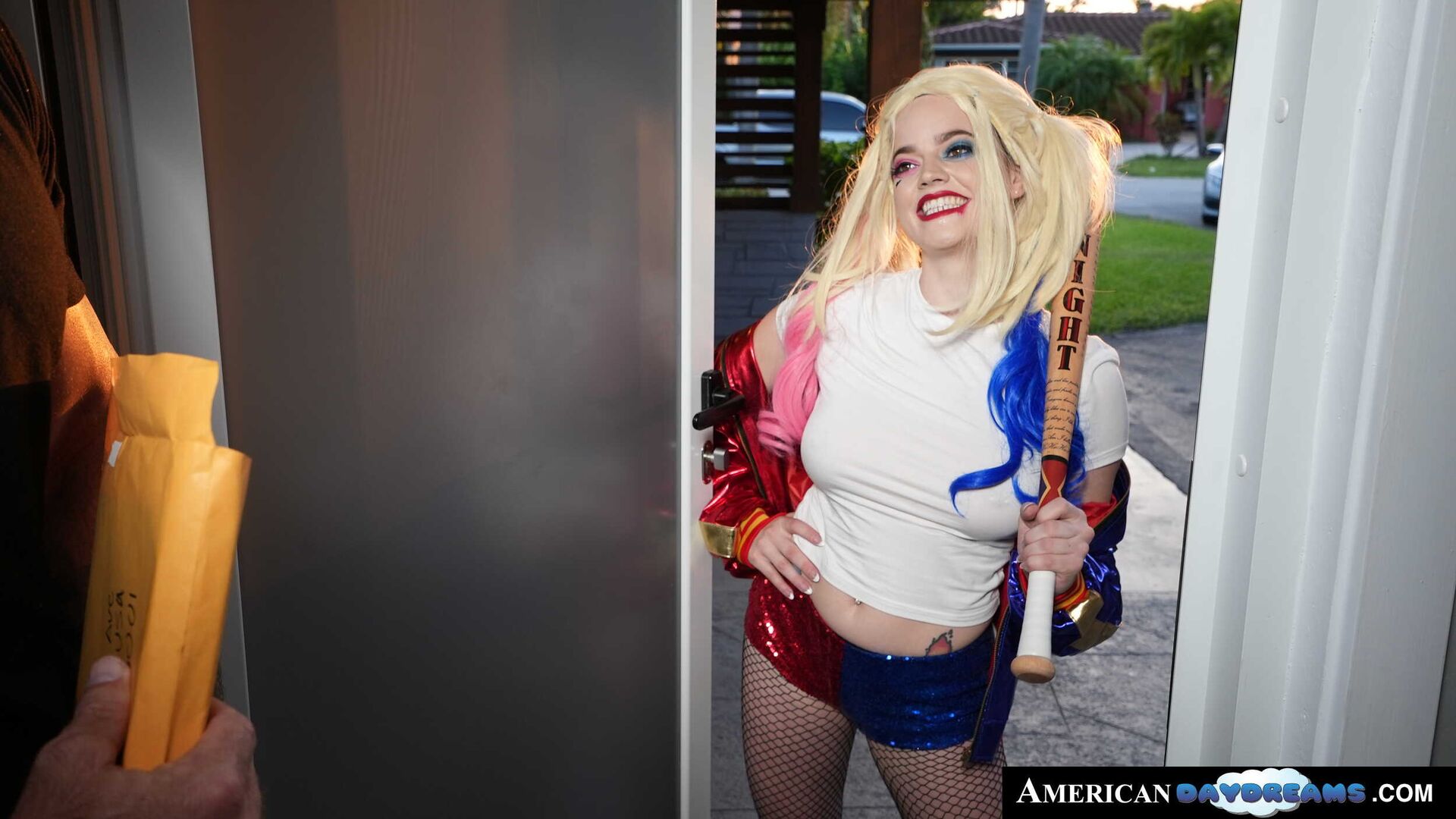 Blonde with pierced nipples Sage Pillar transforms into sexy comic vixen and gets fucked by collector