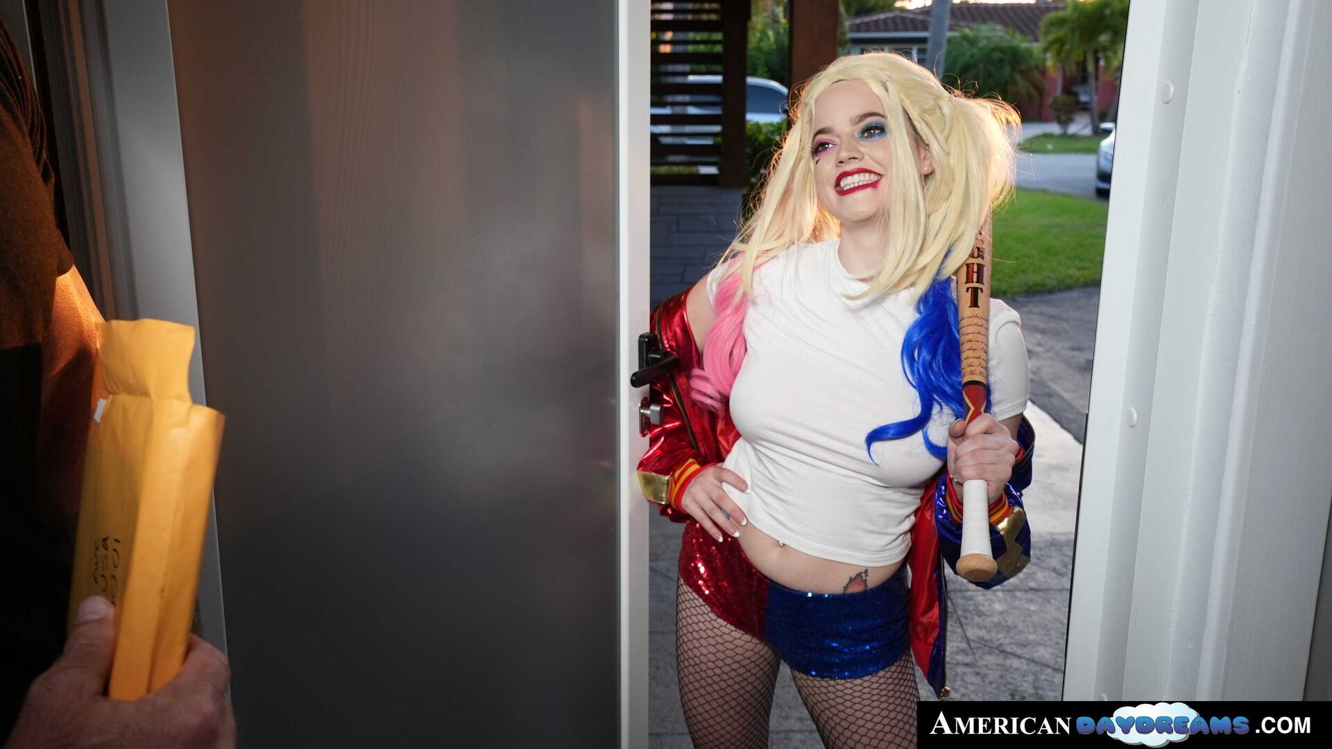 Blonde with pierced nipples Sage Pillar transforms into sexy comic vixen and gets fucked by collector