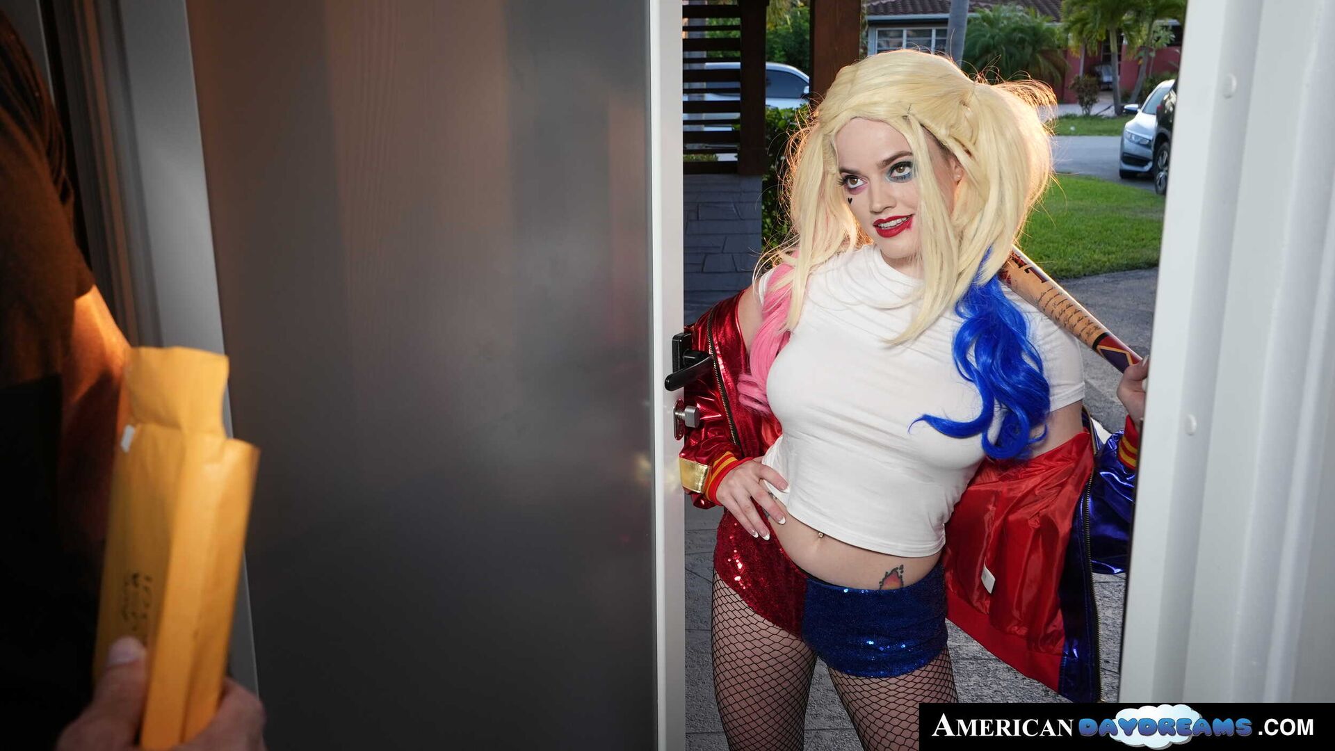 Blonde with pierced nipples Sage Pillar transforms into sexy comic vixen and gets fucked by collector