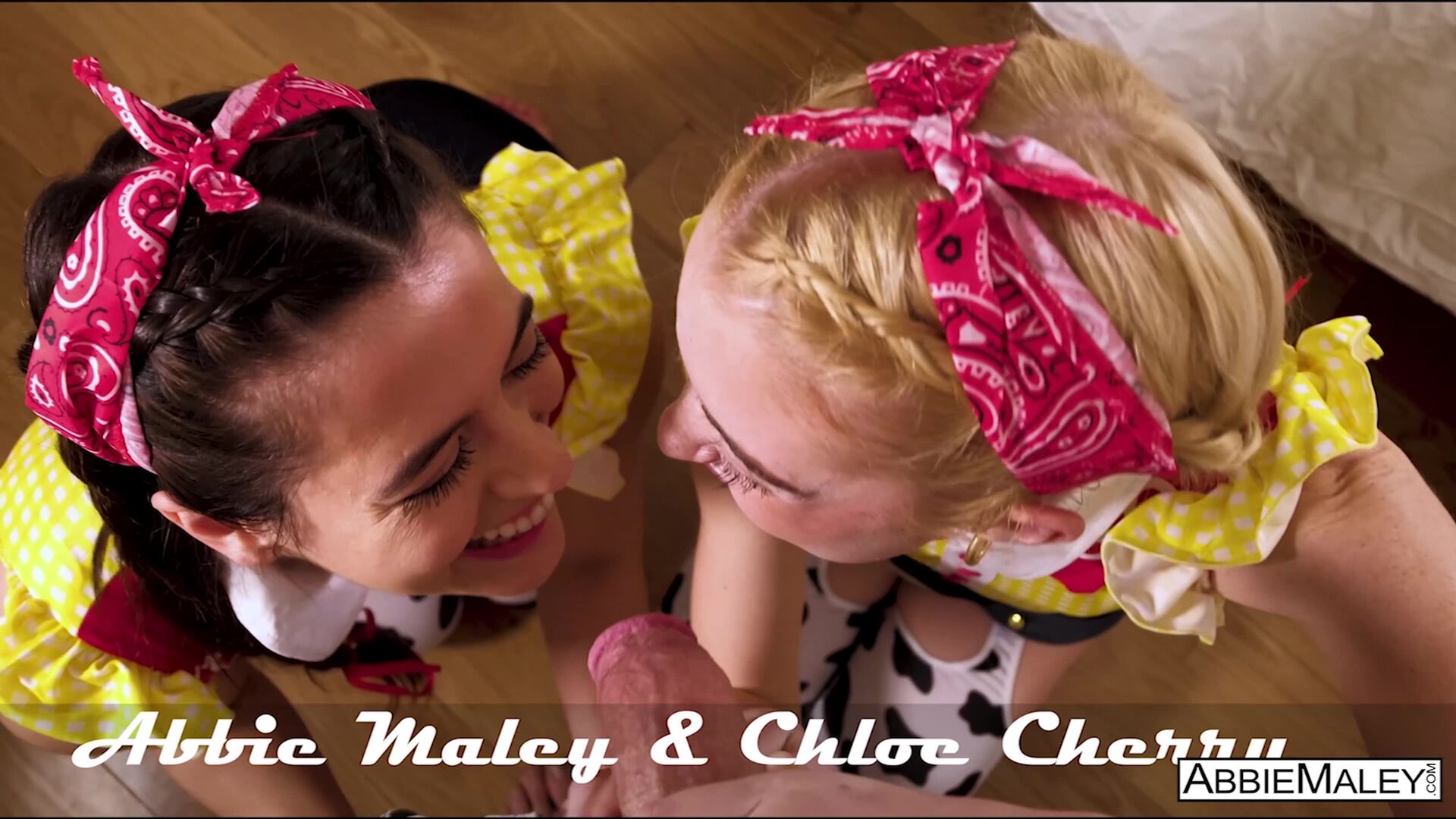 Abbie Maley and Chloe Cherry: Sexy Cowgirls Take Turns Riding One Lucky Cock