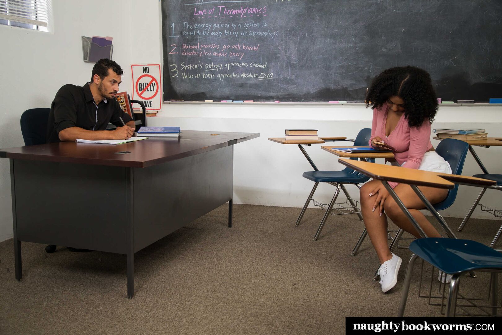 Busty black 18 year old Hadiya Honey gets lessons in fucking from her teacher