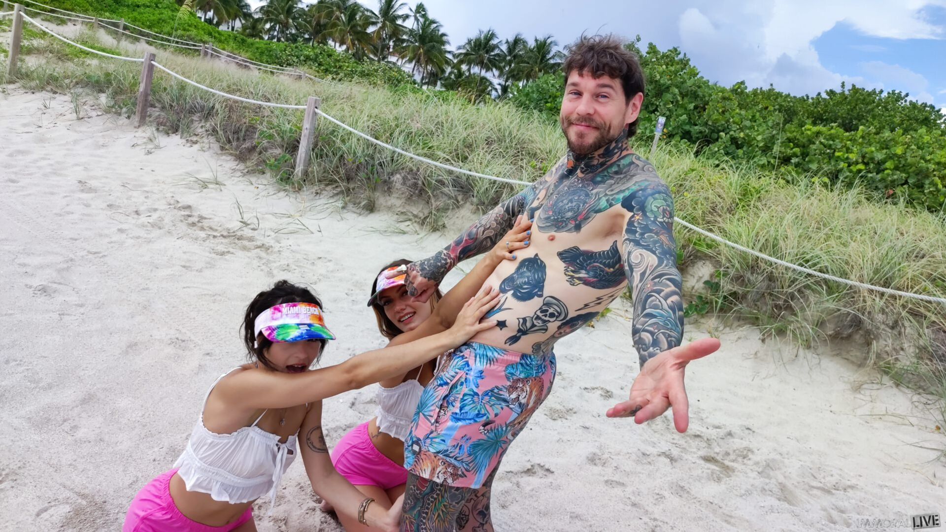 Beach Football Playing College Sorority Girls Creampie Threesome