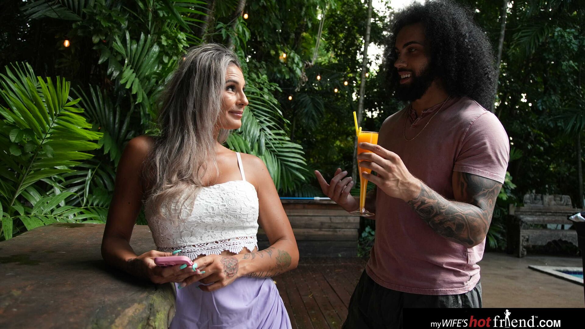 Busty blonde Mandy Rhea fucks friend's boyfriend's big black cock on vacation