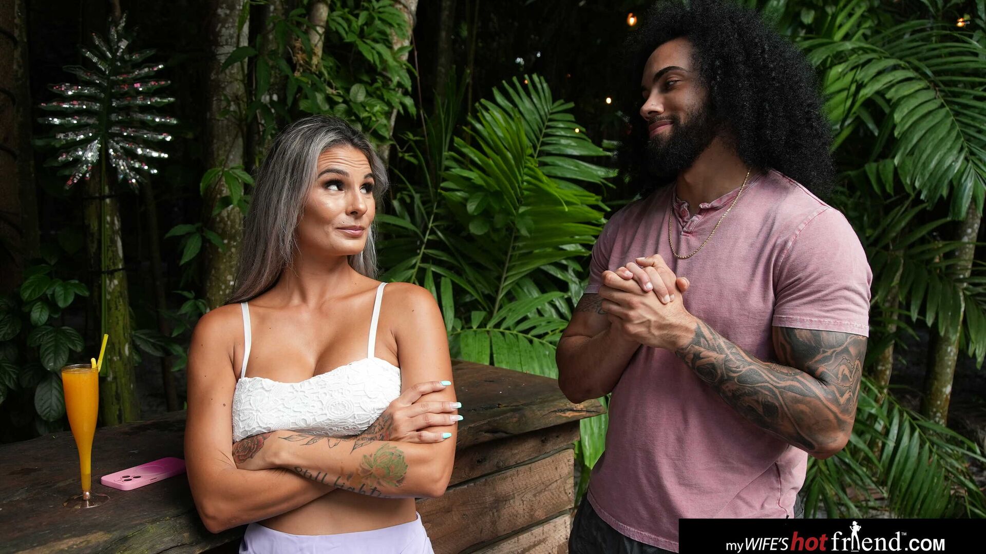 Busty blonde Mandy Rhea fucks friend's boyfriend's big black cock on vacation