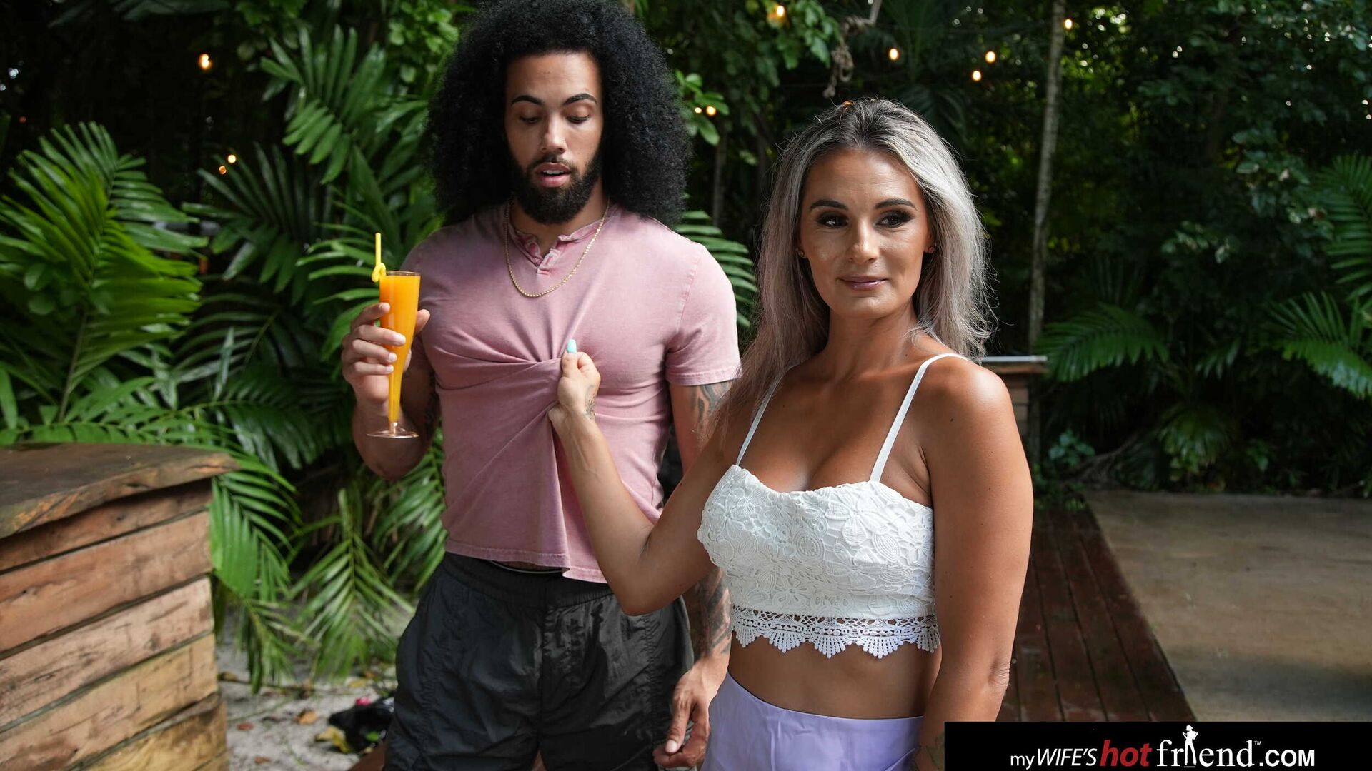 Busty blonde Mandy Rhea fucks friend's boyfriend's big black cock on vacation