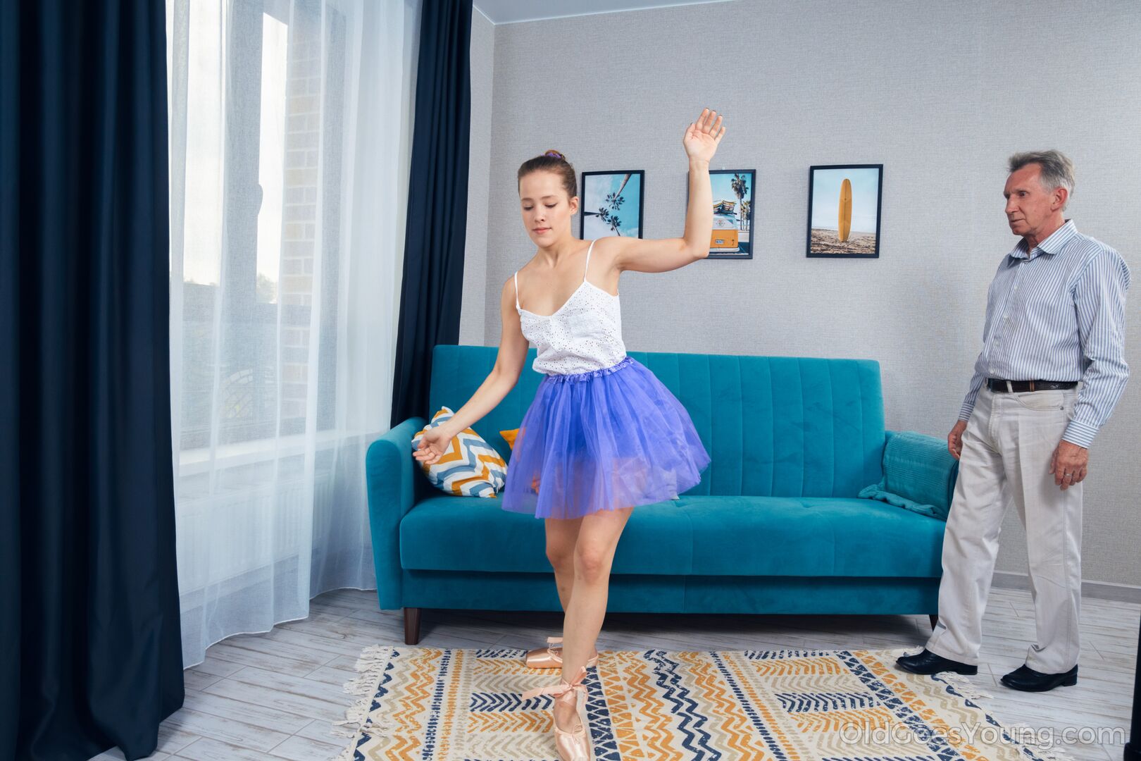 Ballet dancer gives a blowjob