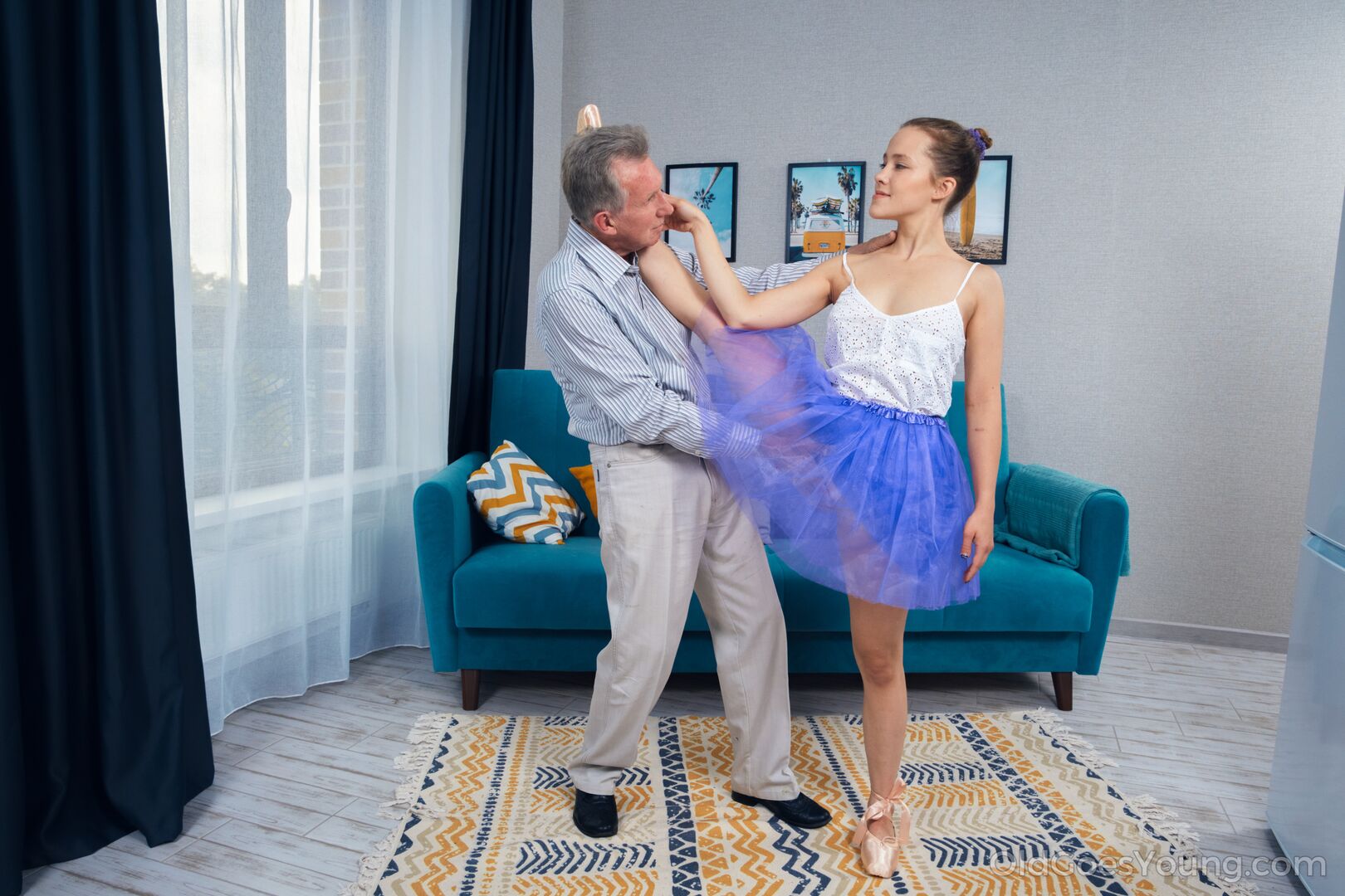 Ballet dancer gives a blowjob