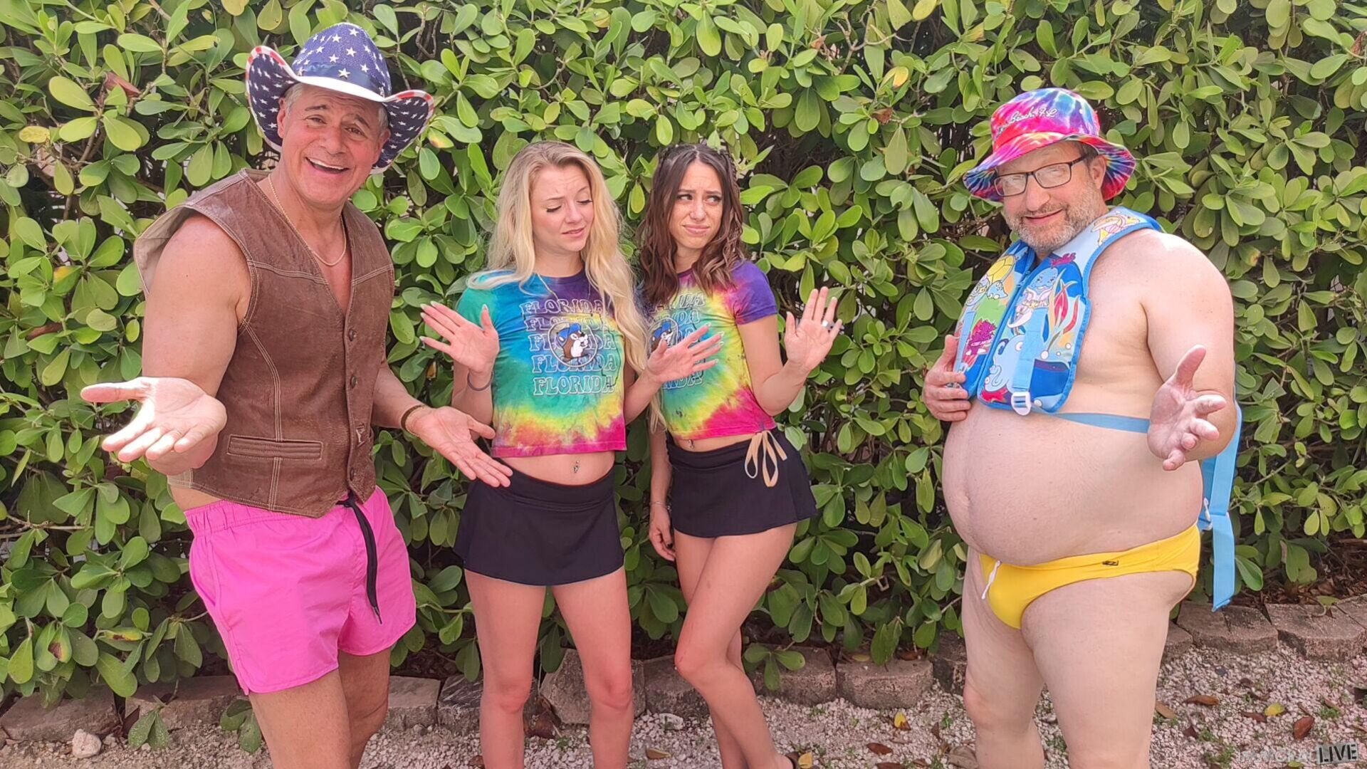 Crazy Cowboy Threesome w Petite Babes w Little Hairy Pussies Riley Star & Laya Rae