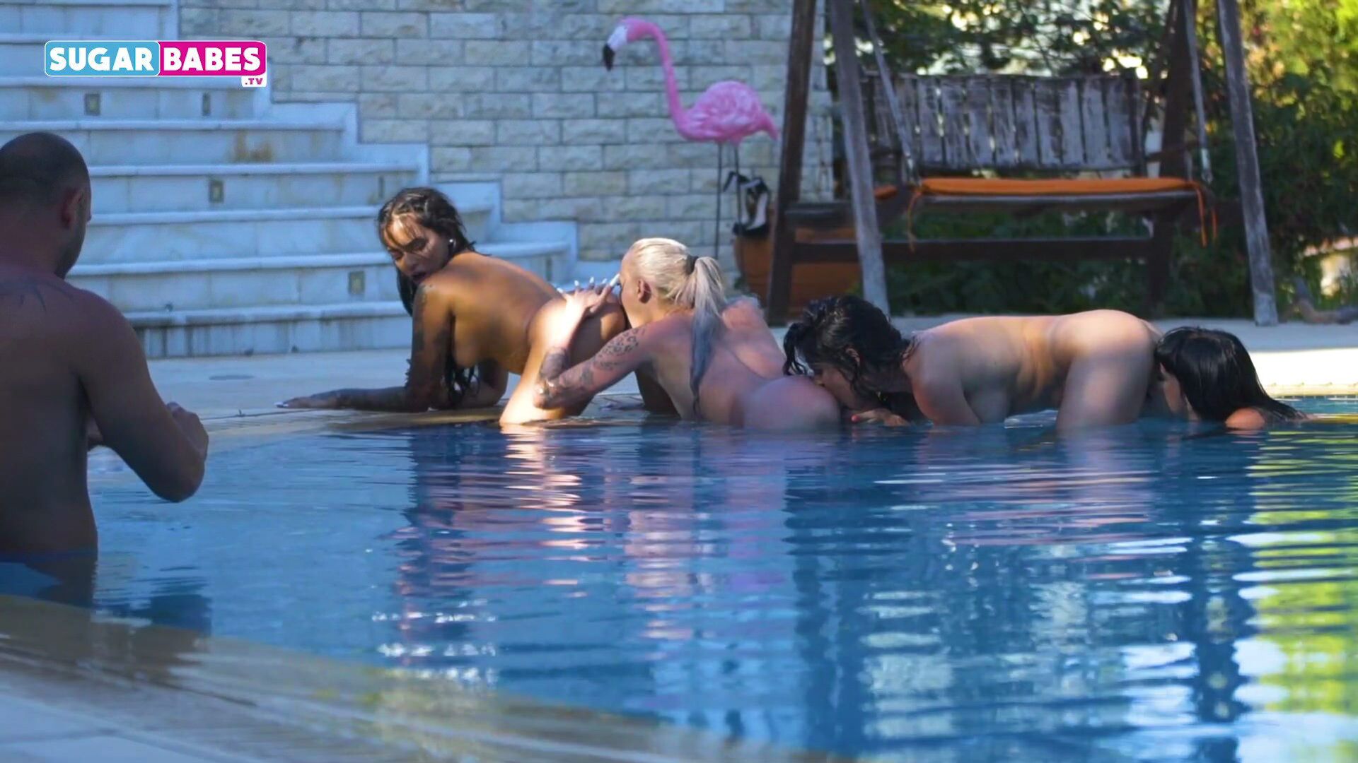 Poolside Lesbian Sex Train photo set - OK.PORN