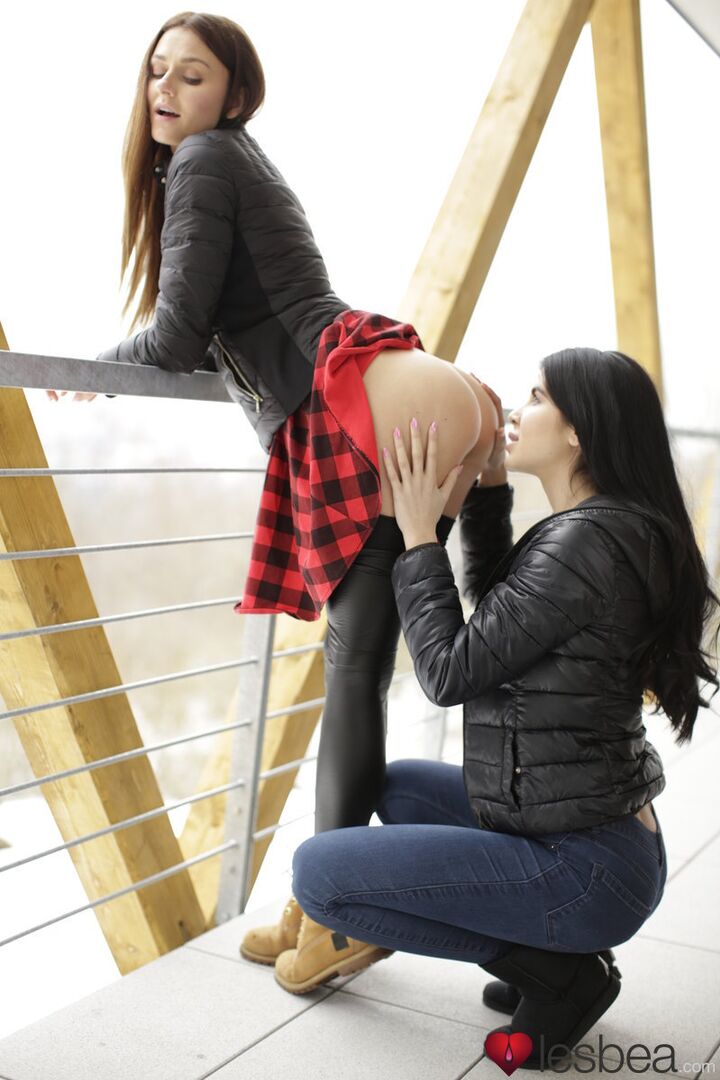 Sexy lesbian trib in winter cabin
