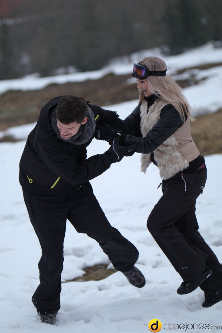 Passionate couple outdoor snow sex