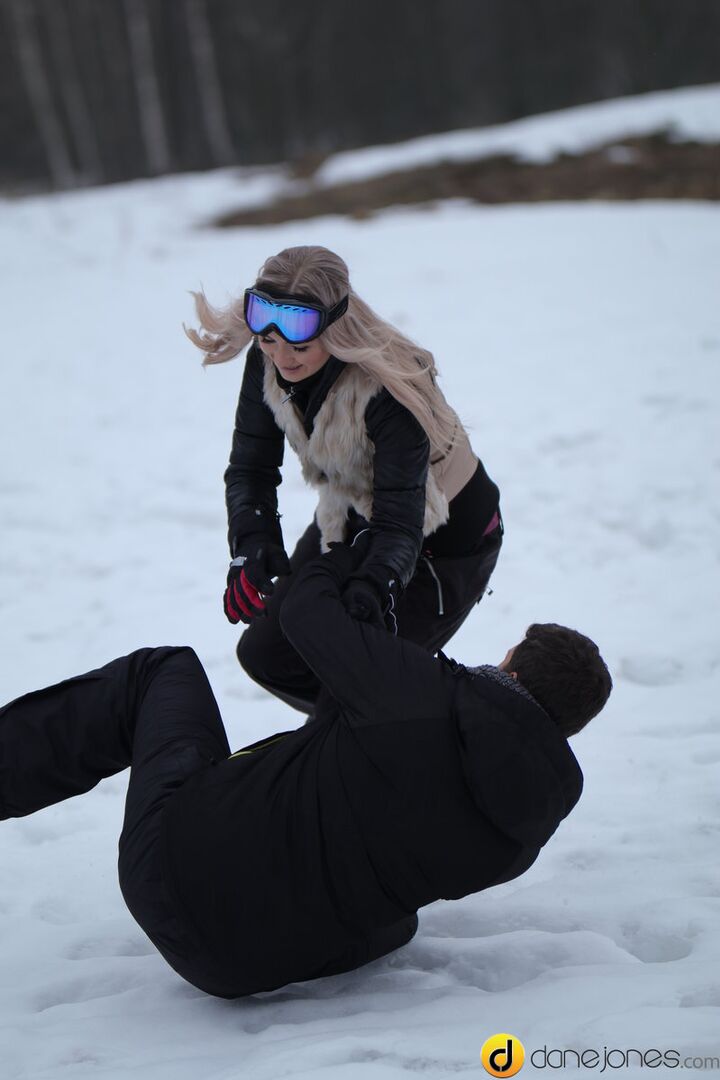 Passionate couple outdoor snow sex