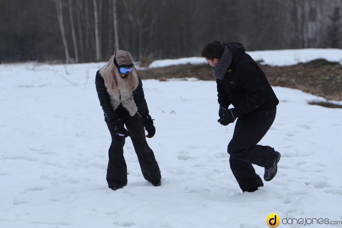Passionate couple outdoor snow sex