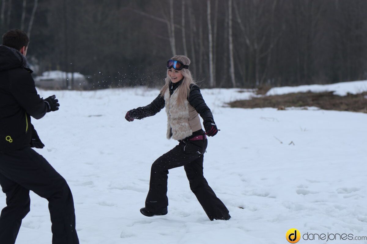 Passionate couple outdoor snow sex