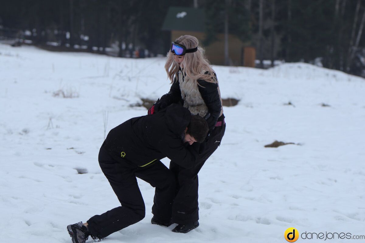 Passionate couple outdoor snow sex