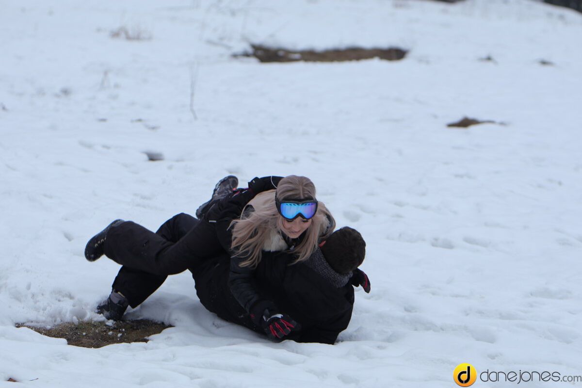 Passionate couple outdoor snow sex
